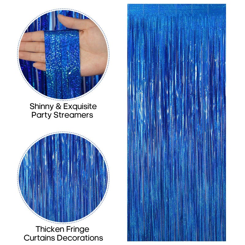 TOTAFAM 2 Pack Fringe Curtains Backdrops, Foil Fringe Curtains, Door Streamers for Birthday Wedding Bridal Shower Holiday Graduation Party Decorations, Photo Booth Backdrops Glitter Blue - Image 2